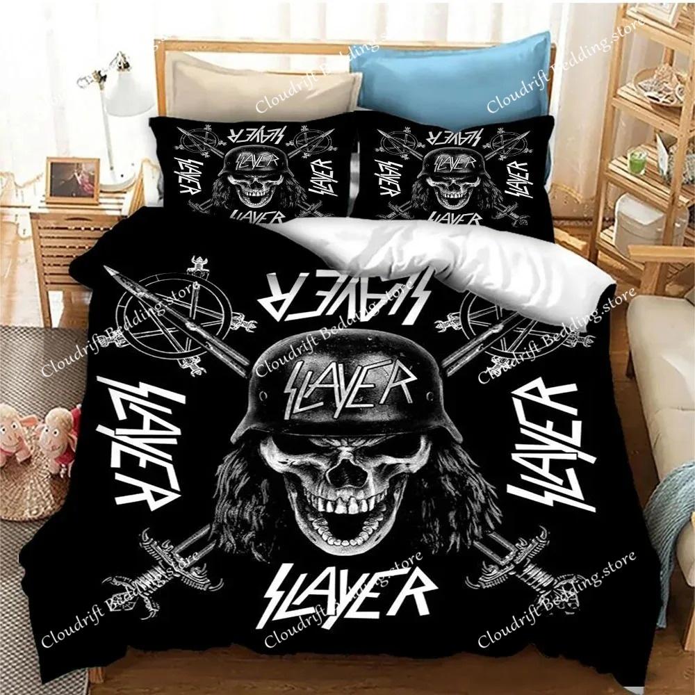 Slayer Heavy Metal Band Music Set povlečení,Povlak na přikrývku Souprava na přikrývku Povlak na polštář,King Queen Size Ložní souprava pro chlapce