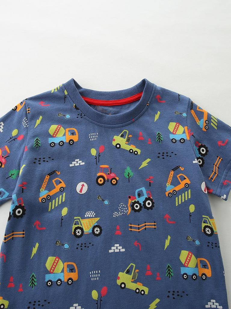 Summer Kids' Short-Sleeve T-Shirt with Construction Vehicle Print - European/American Style