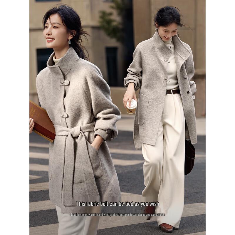 XWI Elegant Women's 100% Wool Stand-Collar Double-Faced Coat