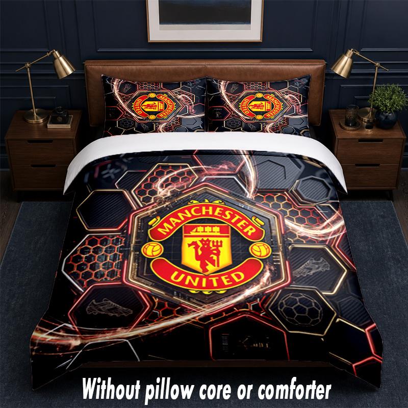 Manchester United Diseño Juego de Cama Ropa de Cama 1 Funda Nórdica + 2 Fundas de Almohada Suave Transpirable Ropa de Cama para el Hogar