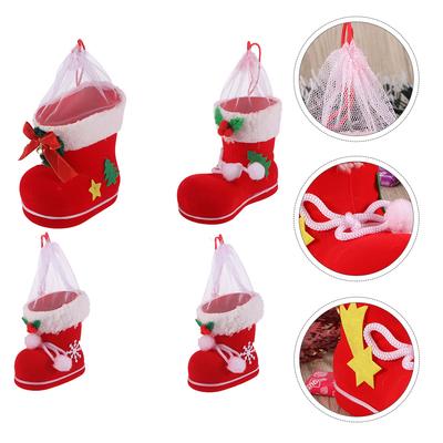 4Pcs Candy Gift Boots Super Lovely Xmas Hanging Pendant for Christmas Decor Home Garden Decorative Storage Bag Festive Mood