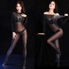 Women Full Body Open Crotch Jumpsuit Oil Glossy Erotic Lingerie Dance Clubwear See Through Stretchy Silk Pantyhose Sexy Bodysuit
