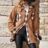 Mid Length Fleece Coat Women Single Breasted Plaid Warm Outerwear Lapel Winter