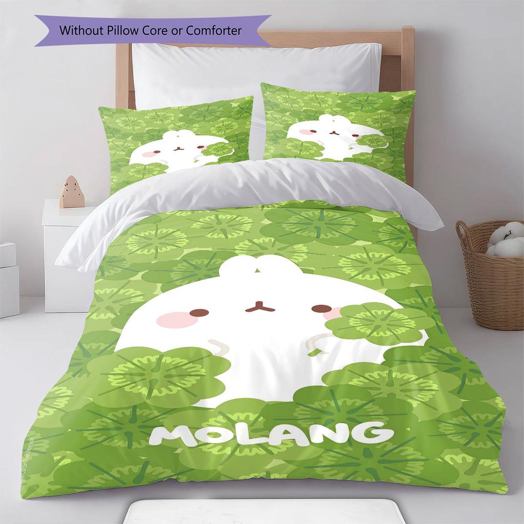 Molang poster Bedding Quilt Set Quilt Cover Pillowcase Home Decoration Birthday Gift (1 * duvet cover + 2 * pillowcase, without core)