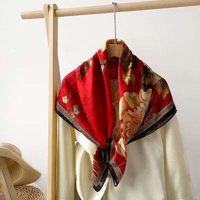 New Spring Elegant Big Square Scarf Light Luxury European and American Silk Scarf for Women Thin Sun Protection Neck Scarf Scarf