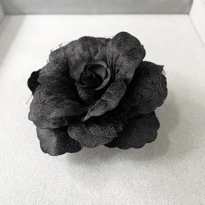 Retro Czarny Aksamitny Broszka Kamelia Broszka Żałobna Damska Koszula Krawat Corsage Ubrania Biżuteria Akcesoria Odzieżowe