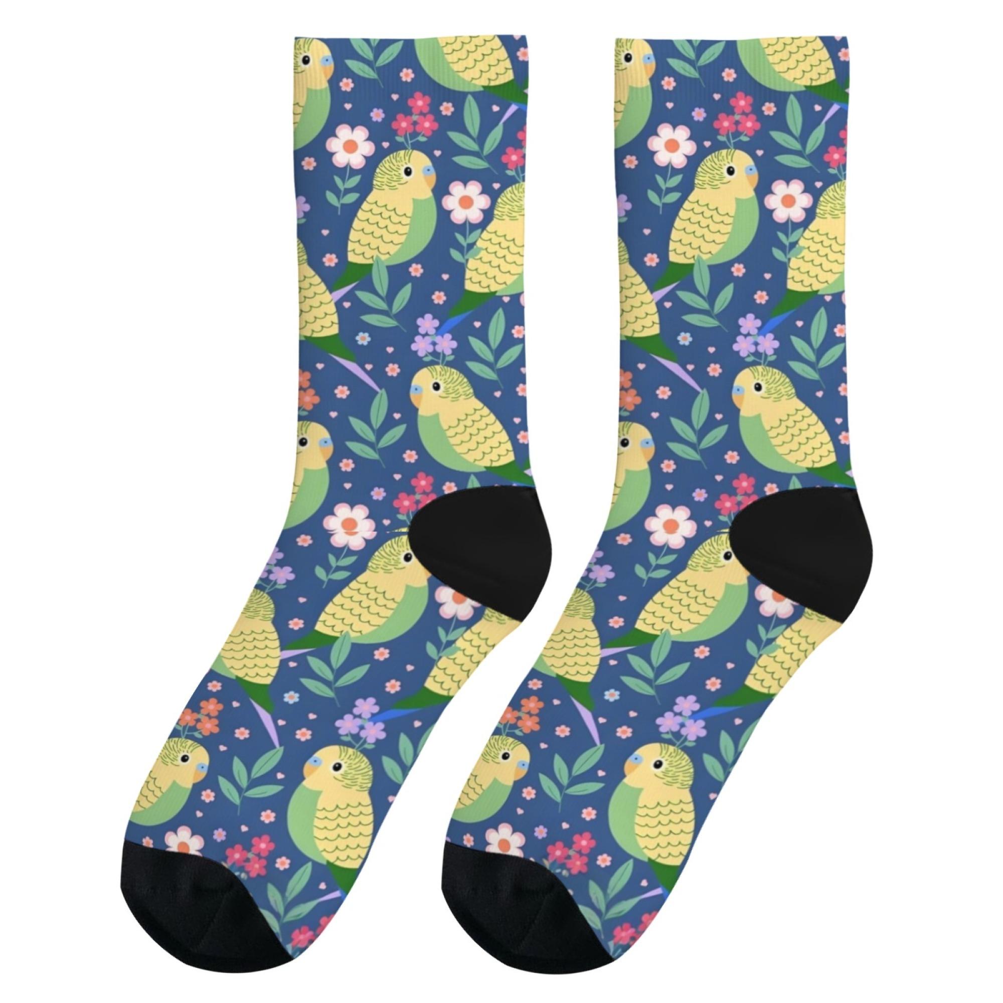 

Милые носки с рисунком попугая и цветочным принтом, веселые носки в стиле Харадзюку, унисекс, удобные повседневные носки в стиле хип-хоп, новинка, подарок One Size