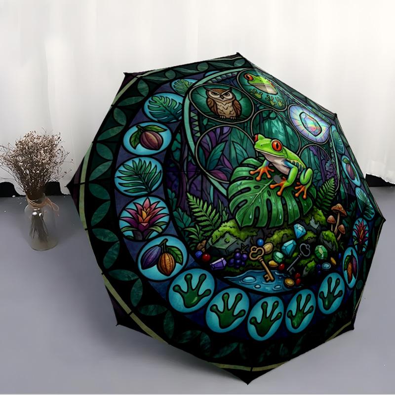 Forest Mystery Symbols pattern umbrella, portable and foldable design, 8 ribs, a casual accessory for Halloween, Christmas, and birthday gifts.
