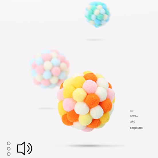 Pet Cats Dogs Color Block Plush Bell Ball Claws Grinding Bite-resistant Chew Toy