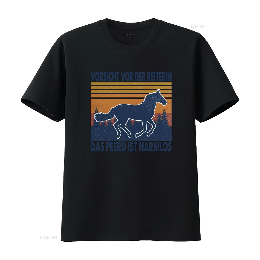 Horse Vorsicht Vor Der Reiterin Das Pferd Ist Harmlos T Shirt Print vintage Washed Unisex Slightly Casual Top For Everyday Wear