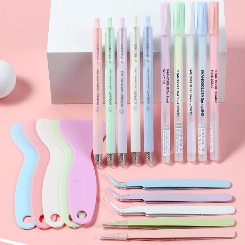 4Pcs/Set Glue Pen Carving Knife Tweezers Small Shovel Student Diy Handmade Set Journal Tools Sationery Craft Kit Supplies