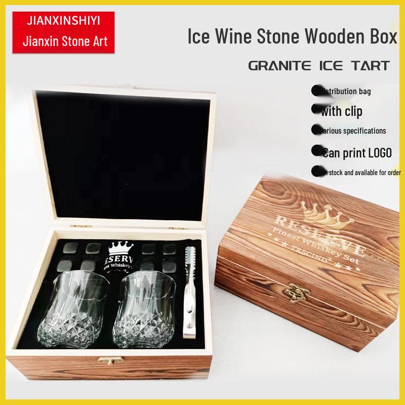 Whiskey Kühlsteine Geschenkset: Naturstein Eiswürfel in Holzbox