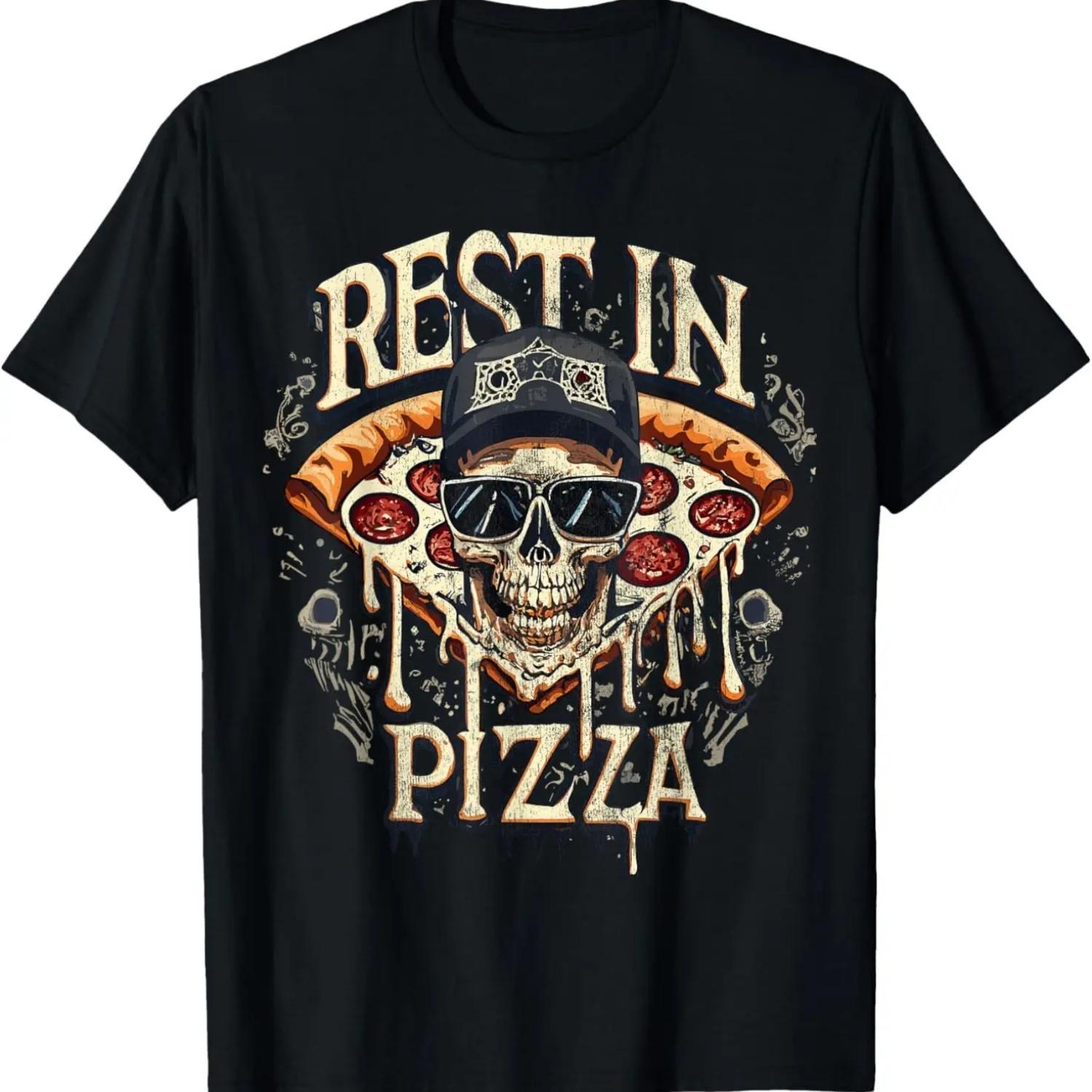 

Rest In Pizza Skeleton Skull Funny Retro Vintage Grunge T-Shirt S чёрный
