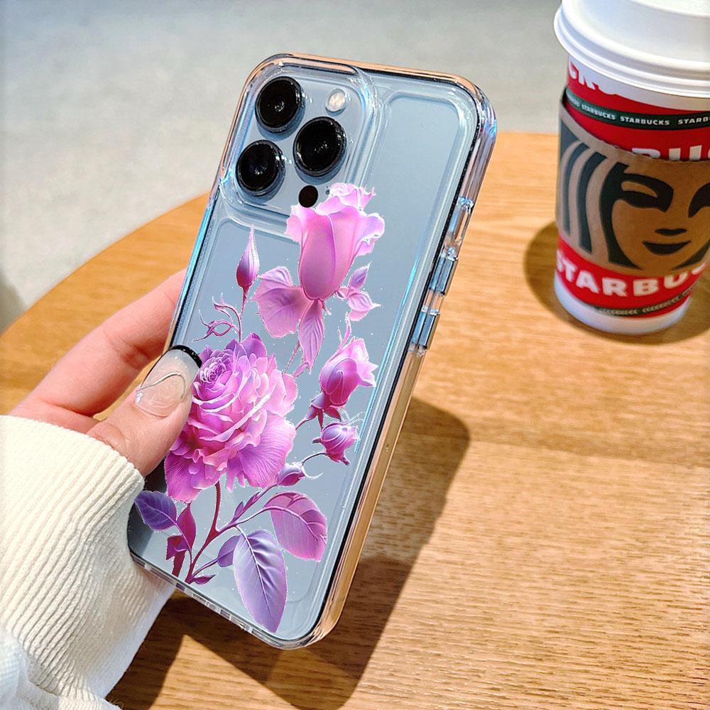 Purple Pink Roses Lucency Phone Case for IPhone 14 15 16 13 12 11 17 Pro Max 12 13 Mini Soft Cover