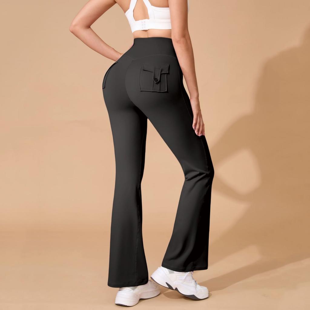 Women's Yoga Tight Pants Outdoor Sports Fitness Flared Pants With Pocket Crowns