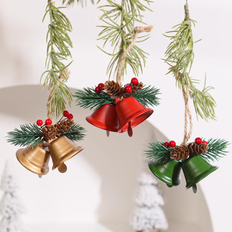 Christmas bell pendant creative metal bell pine cone Christmas decoration pendant double bell