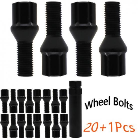 

20X Car Spline Lug Wheel Bolts Black M12 x15 Key For BMW 1 3 5 6 7 8 series