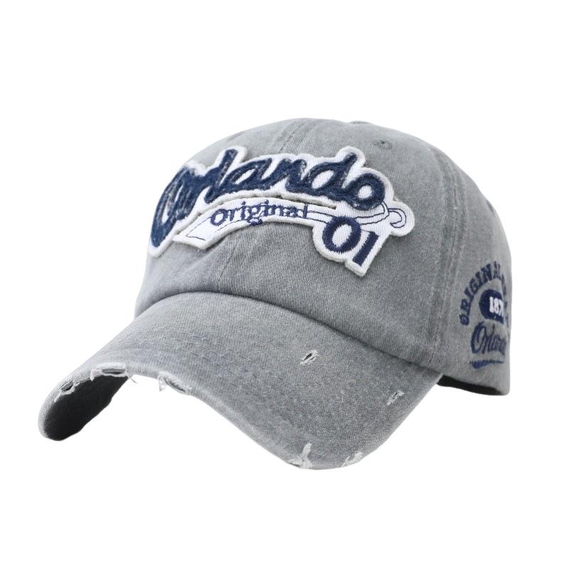 Big Head Circumference American English Baseball Cap Embroidery Washed Ripped Cap Female Korean Retro Face Small Visor