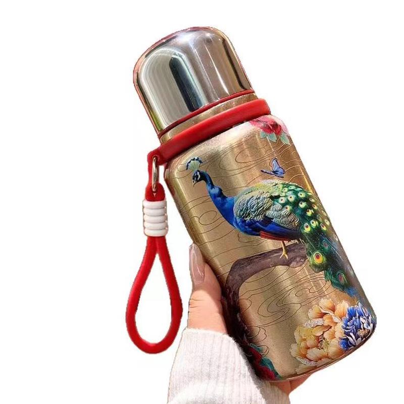 Golden Peacock National Style Stainless Steel Vacuum Insulated Water Cup - Large Capacity Double Layer Design
