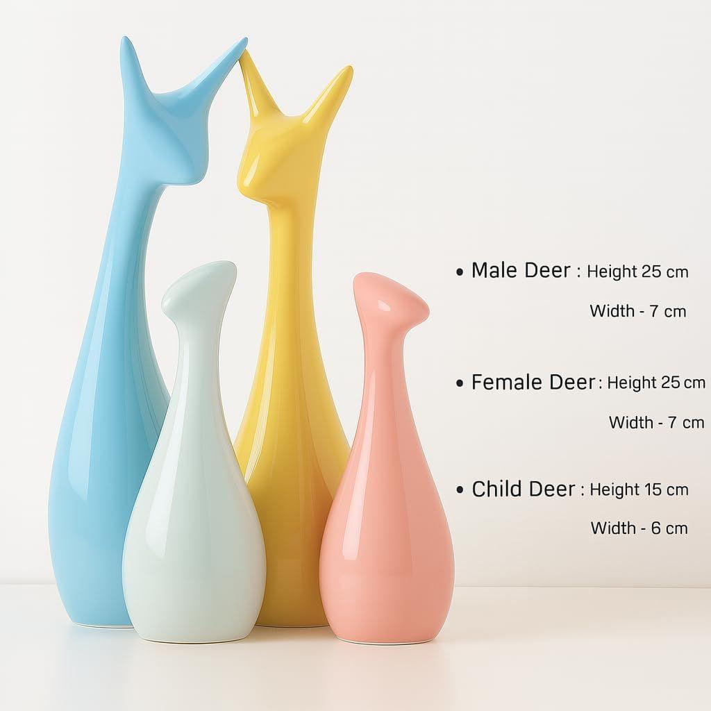 Home Decor Lucky Deer Family Statue Piano Finish Ceramic Figures - (Set of 4, Multicolor)