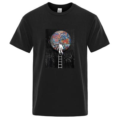 Summer Men's High Quality Cotton Funny Astronaut Design Print Casual Loose Cool Men O-neck Men Comfortable Soft Cotton T-shirt
