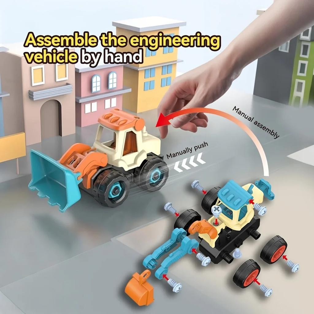 Children's construction model kit: DIY screw-assembly toy, disassemblable excavator with sliding function and simulation game
