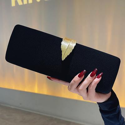 Clutch Bags Velvet Flap Design Evening Bags Leaf Metal Chain Shoulder Handbags Glitter Ladies Girl Event Purse
