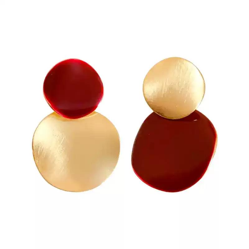 Fashion Asymmetric Frosted Earrings for Women Girls Exquisite Red Oil Dripping Circular Earrings Wedding Party Jewelry Gifts