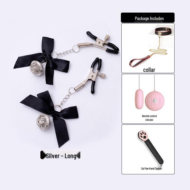 SM Adjustable Nipple and Breasts Clamps with Bow Tie for Couples