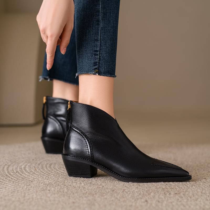Fashion 2024 New Autumn Women Boots Genuine Leather Women Shoes Pointed Toe Ankle Boots Modern Ladies Shoes Chelsea Western Boots