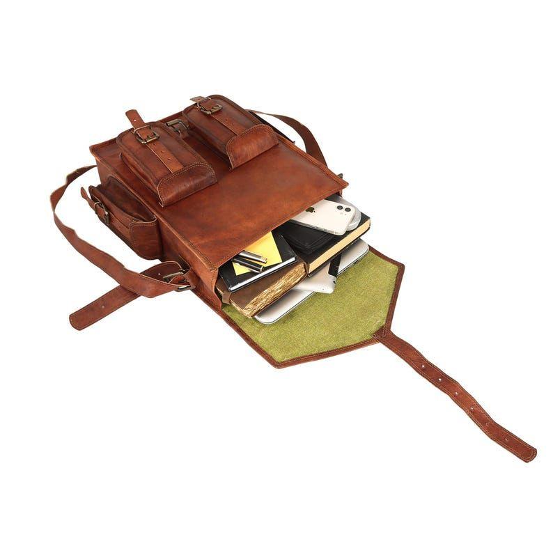 Classic Style Brown Genuine Leather Backpack Laptop Messenger Bag Everyday Use Versatile Rucksack Sling for Men and Women