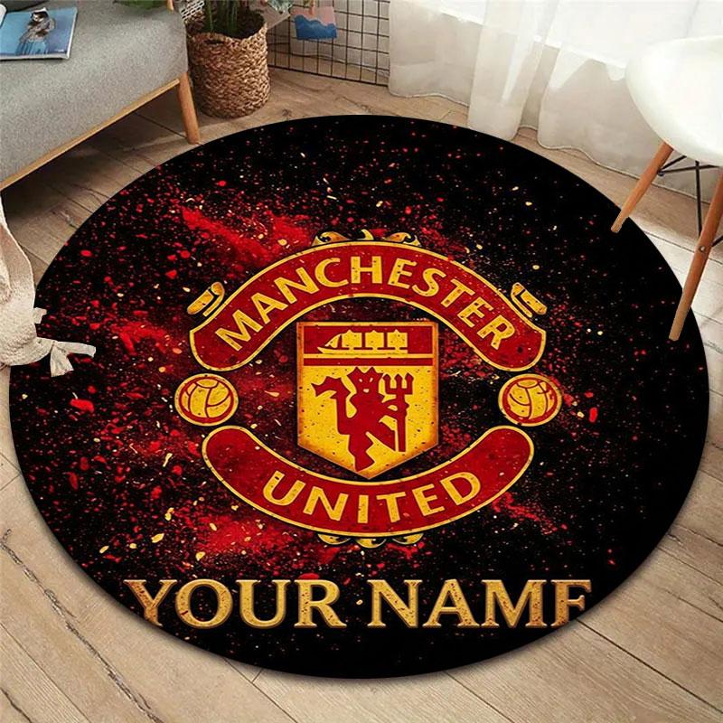 Manchester United F Custom Name Round Area Rug,Carpet Rug for Living Room Bedroom Sofa Playroom Decor,Non-slip Floor Mat