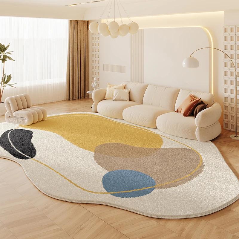 French Cream Style Carpets for Living Room Irregular Shapes Bedroom Decor Rug Fluffy Soft Plush Carpet  Minimalist thick mat