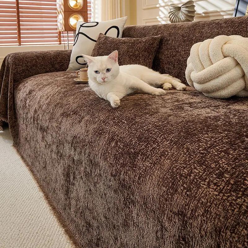 

Simple Solid Chenille Sofa Towel Modern Anti Slip Sofa Cloth Blanket for Living Room Anti-Cat Scratching Armchair Protector 180x130cm
