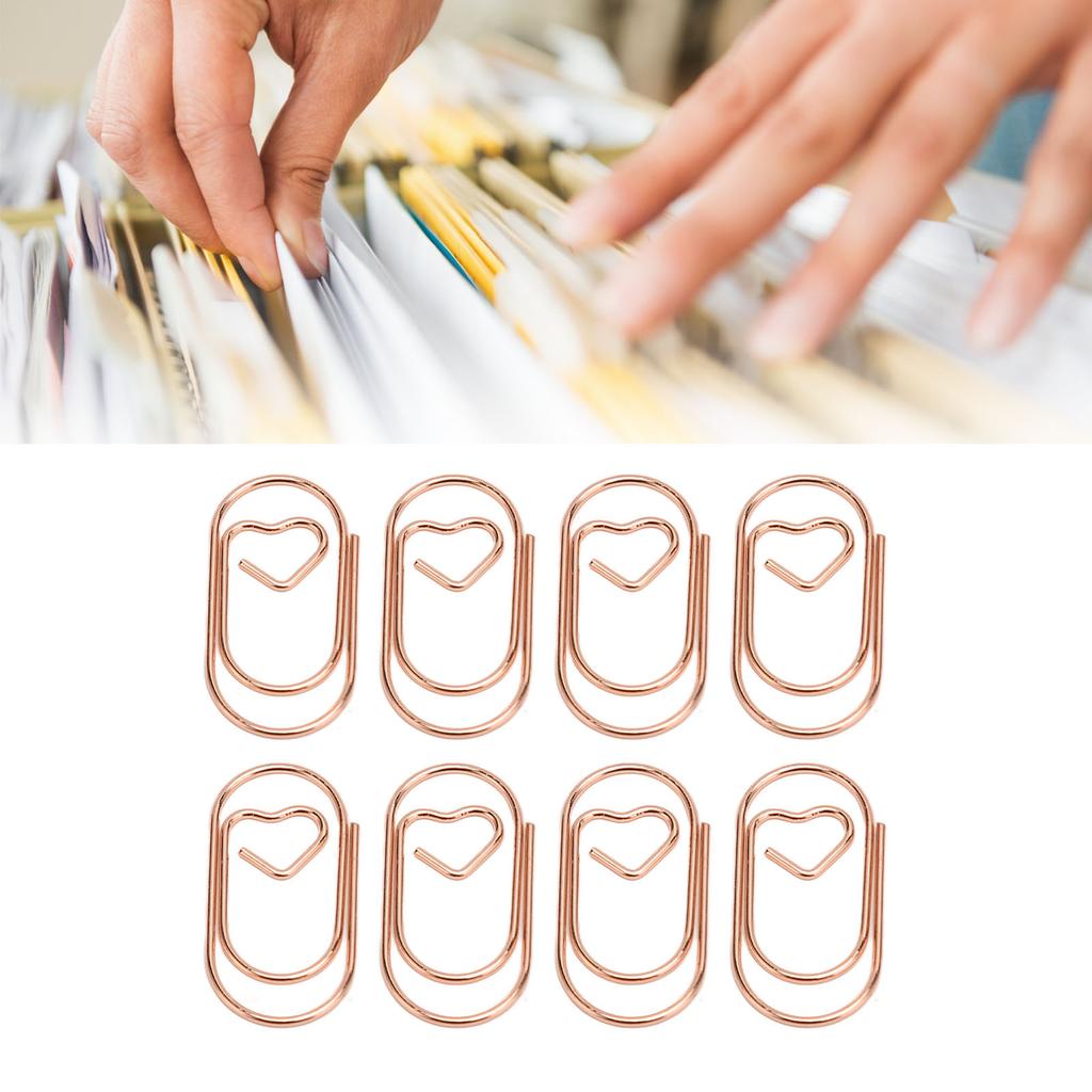100pcs Paper Clips Portable Hrt Shape Rustproof Electroplated Metal Paperclips Supplies