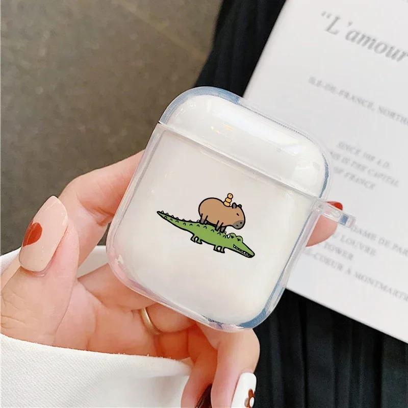 Süßes Cartoon-Capybara-Paar Kopfhörerhülle Für Apple AirPods 4 3 2 1 Klare Schutzhüllen Für AirPods Pro 2 Tierhülle