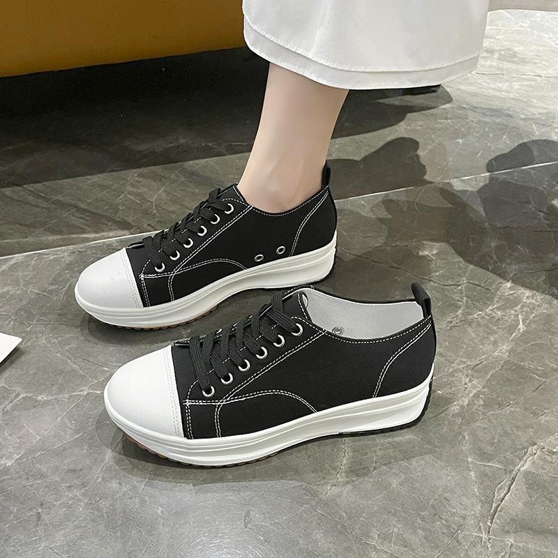 Foreign trade large size women's new fashionable low-top muffin platform canvas shoes lace-up flat casual single shoes