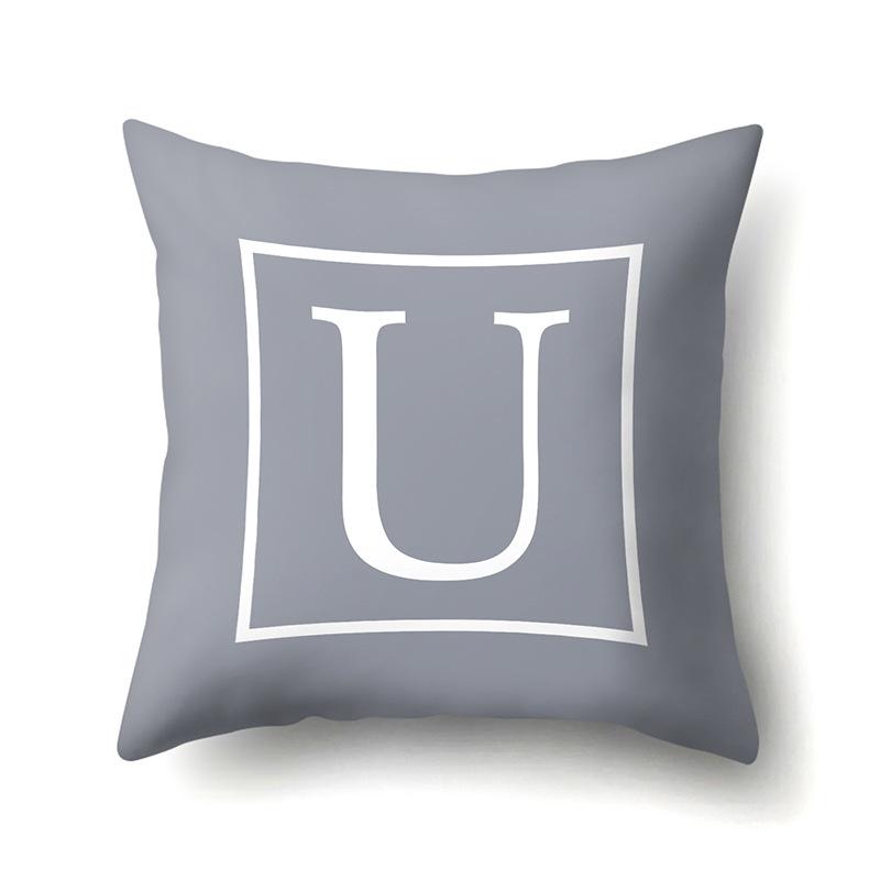Polyester Pillow Case Gray Base Literary Home Car Decoration 26 English Letter Cushion Car Cushion Cover