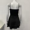 European and American Summer Solid Color Slim Fit Double-layer Hem Camisole Backless Dress
