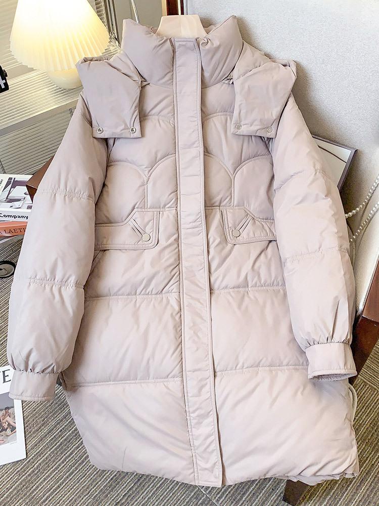 

Зимняя новая пуховая одежда женская средней длины свободная одежда утолщенная верхняя одежда теплые куртки модные XXXL1155-87.5 kg хаки