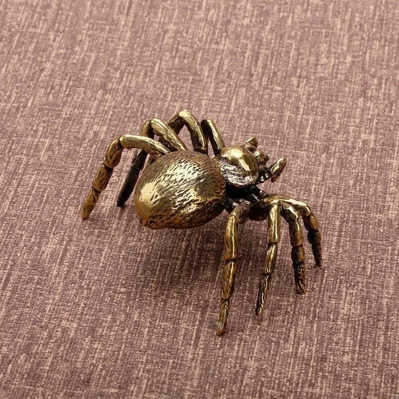 Solid Copper Spider Figurine Miniature Retro Brass Animal Tea Pet Creative Desktop Toy Ornaments Crafts Accessories