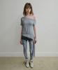 SCULPTOR Off-Shoulder Button Tee Dusty Blue