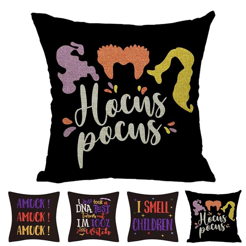 Hocus Pocus Cushion Cover Halloween Themed Home Decor Soft Linen Material Machine Washable 18x18 Inches