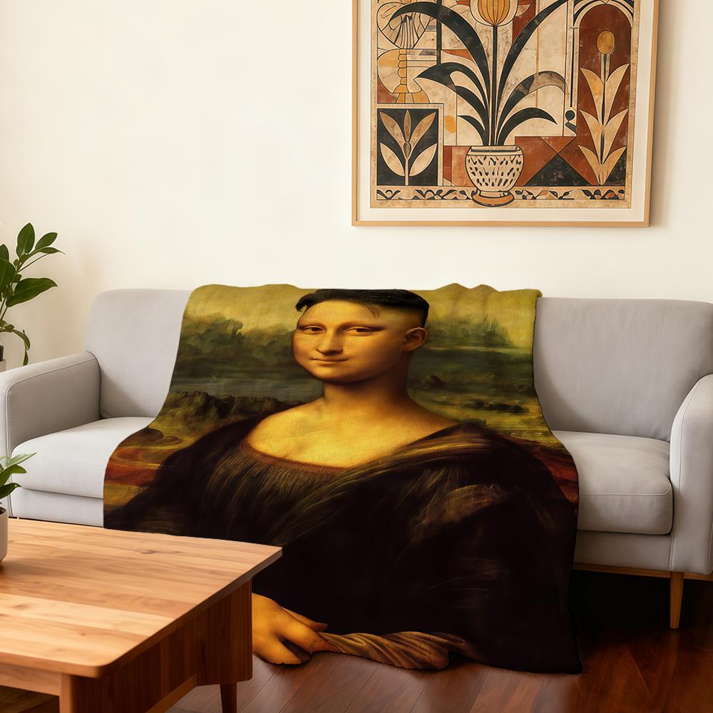 Mona Lisa Smile Art Funny Blanket Super Warm Comfortable Plush Throw Blanket Child Home Sofa Bedroom Gift