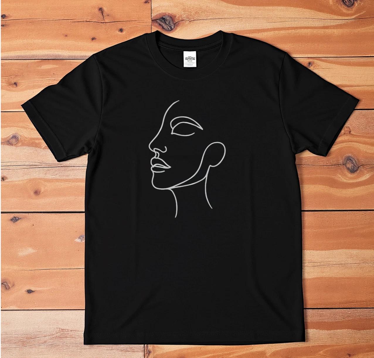 Minimalist Face Line Art T-Shirt | Abstract Modern Graphic Tee | Aesthetic Fashi L