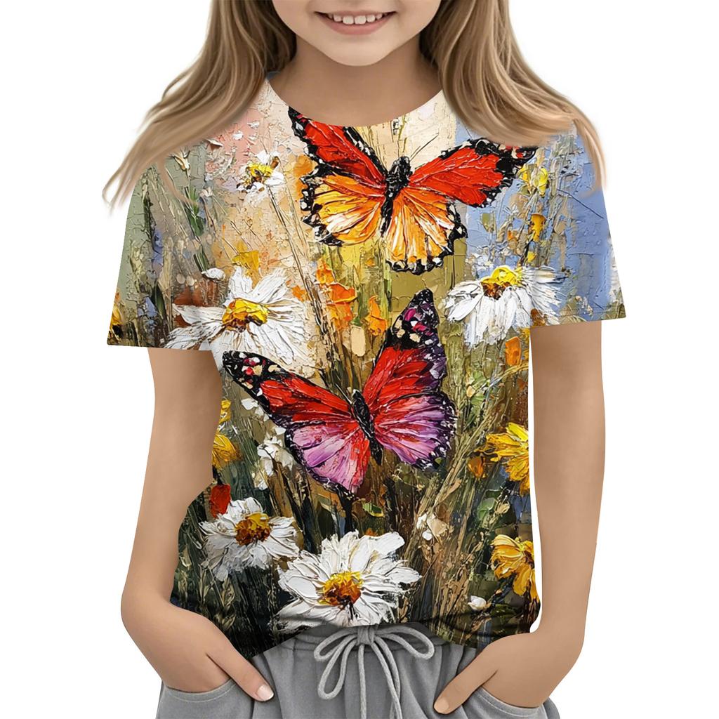 Children's Printed Round Neck Short Sleeved Casual T-shirt