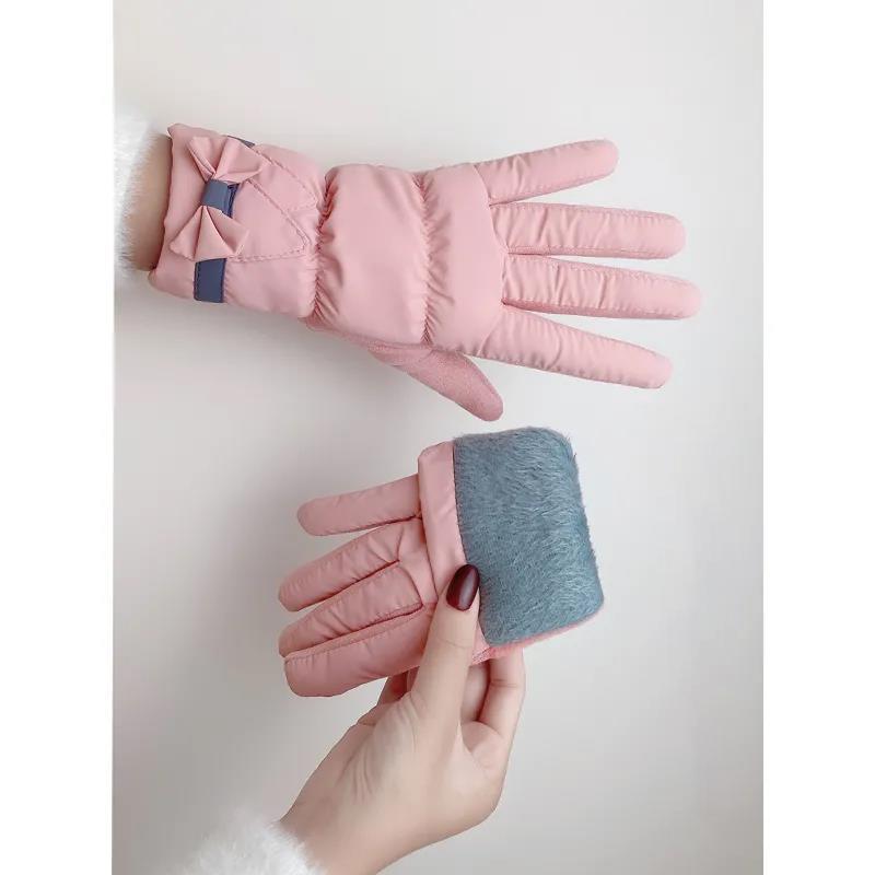 Handschuhe Plus Samtverdickung Warm und Kälteschutz Niedliche Mädchen Winddicht Wasserdicht Touchscreen Koreanische Version Fahrradhandschuhe für Damen