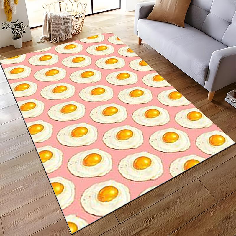 Cute Fried Egg Pattern Carpet with Pink Background for Home Decor Suitable for Use As an Anti-slip for Living Room Bedroom Sofas