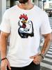 Unisex Strong Muscular Rooster Graphic Cotton Short Sleeve Tee Crew Neck Soft Male Summer Fitness Breathable Casual Street Top