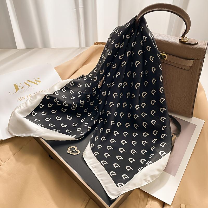 Elegant French Square Scarf Unique Printed Neck Shawl Stylish Multi-Functional Bandana Neck Protector Simulated Silk Scarf